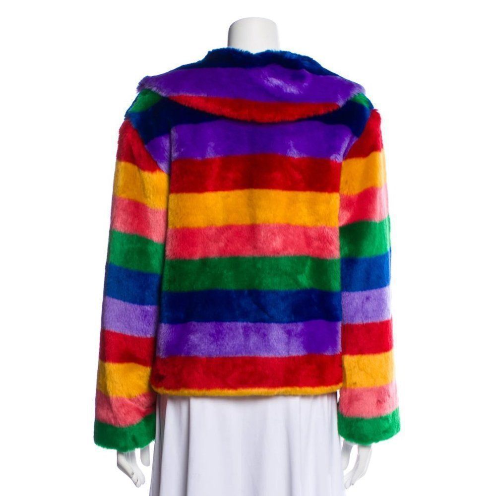 NEW Alice+Olivia coat striped multicolored faux fur size XS - Picture 4 of 16